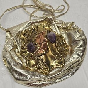 VTG Copa Collection Brutalist Brass Copper Amethyst Gold Leather Crossbody Purse